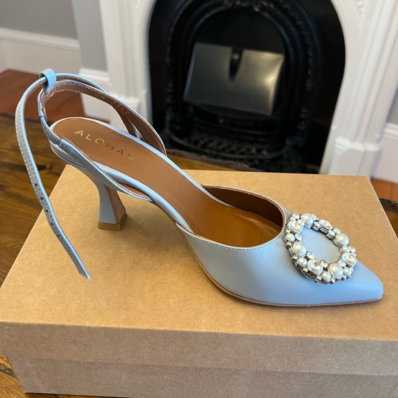 ALOHAS Cinderella Crystal Baby Blue Leather Pumps Heels Size 37 - Picture 11 of 14